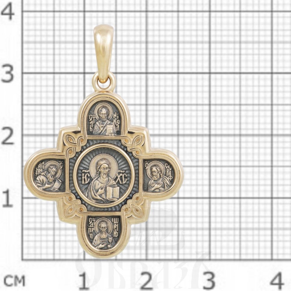 крест «господь вседержитель. казанская икона божией матери и восемь святых», золото 585 проба желтое (арт. 201.065)